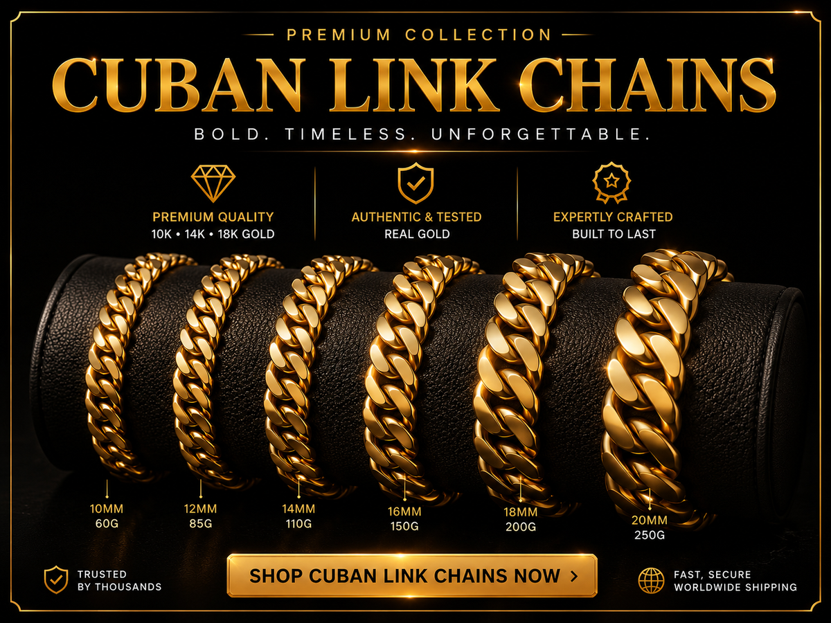 Solid 10K gold Miami Cuban link chains at DD Pawn Loans, Pompano Beach FL