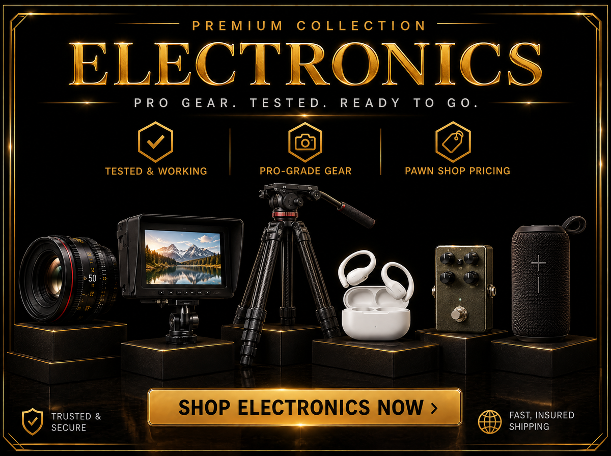 Electronics collection at DD Pawn Loans — tested pro gear, cameras, audio and more