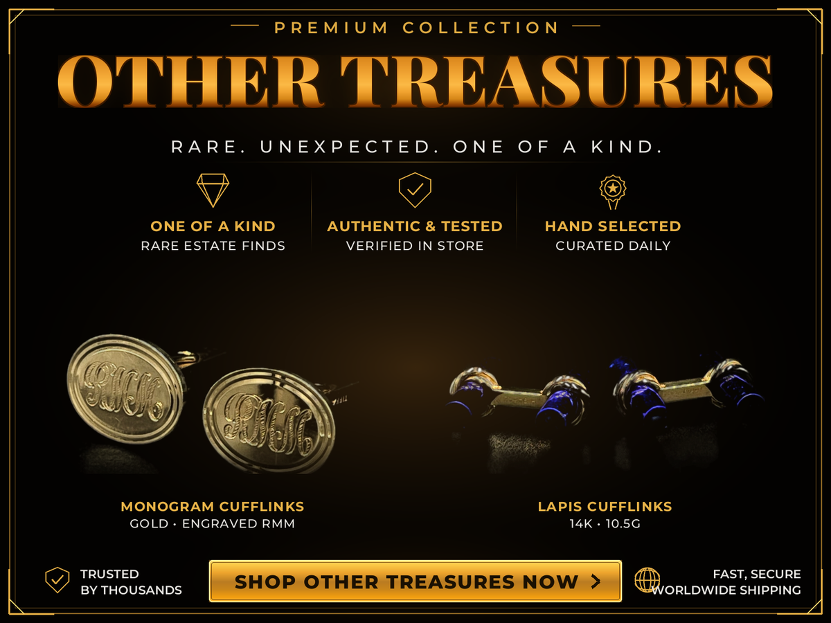 One-of-a-kind pawn shop finds at DD Pawn Loans - gold monogram cufflinks and 14K lapis lazuli cufflinks