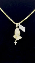 14K Gold Praying Hands Pendant with Natural Stones