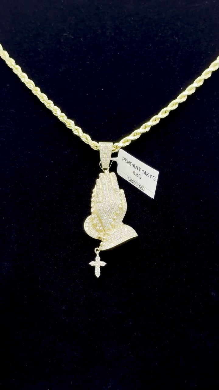 14K Gold Praying Hands Pendant with Natural Stones