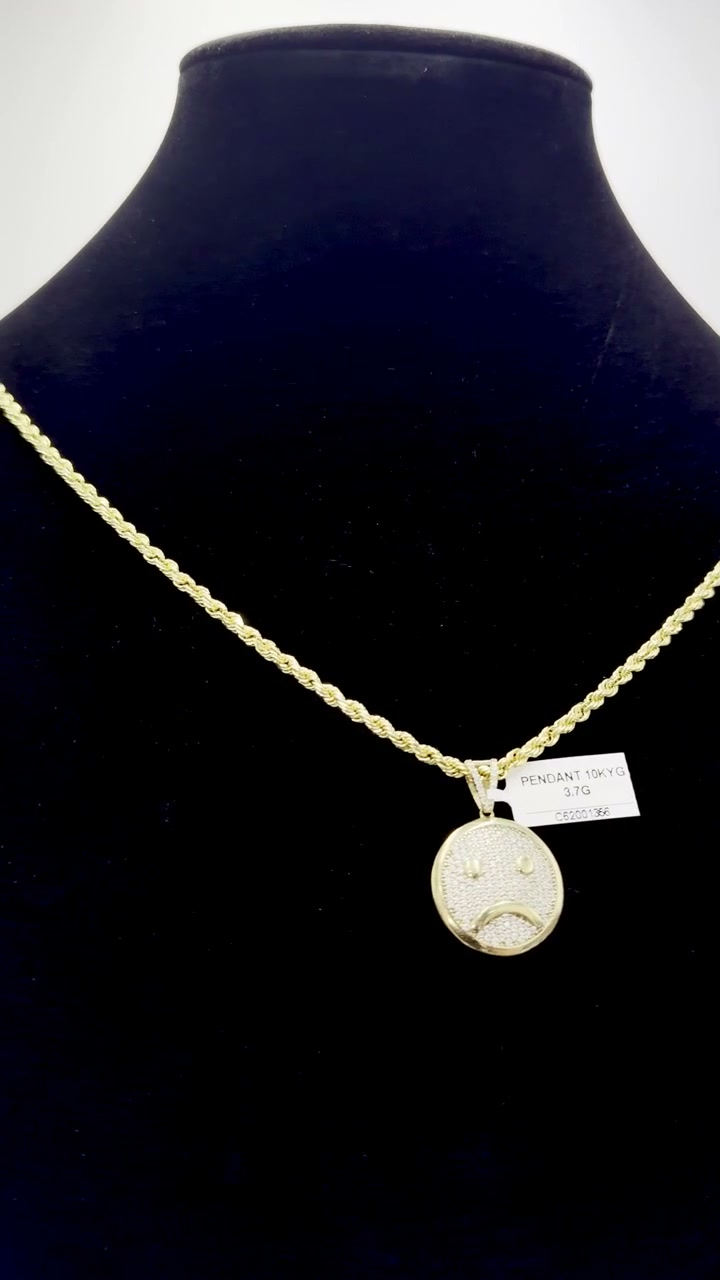 10K Gold Sad Face Pendant