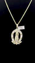 14K Gold Virgin Mary Pendant with Baguette Stones