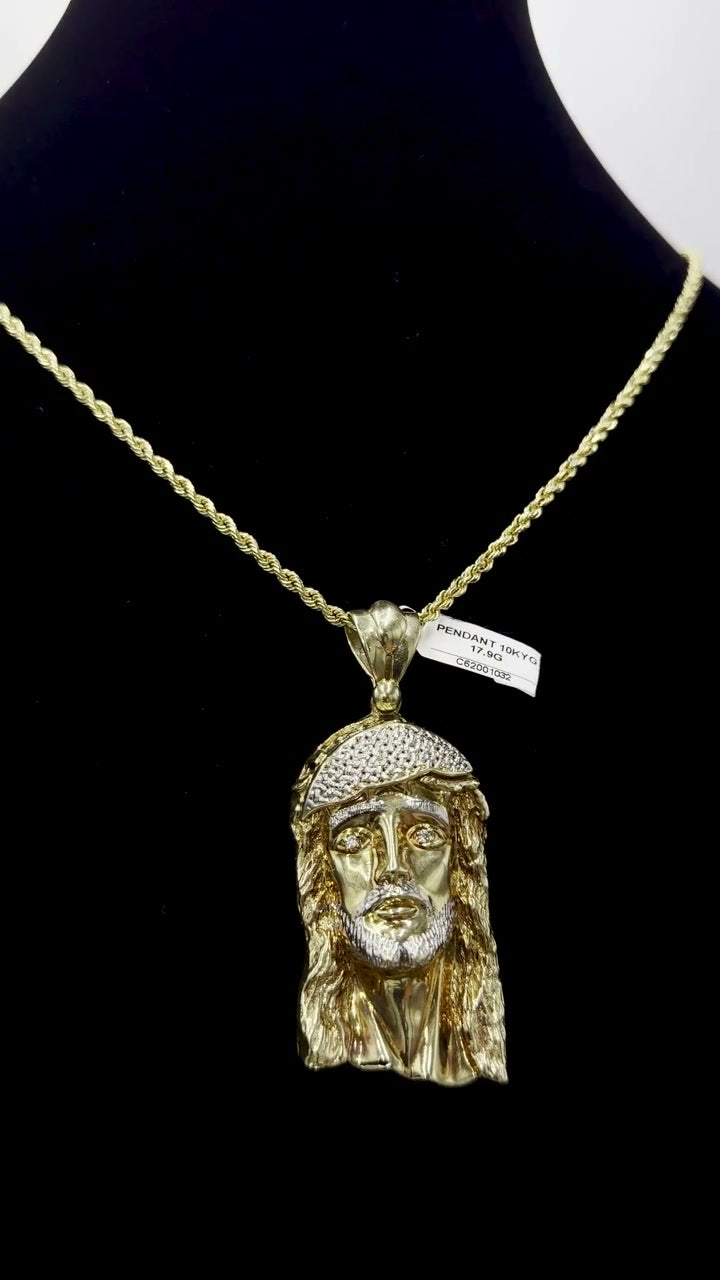 10K Gold Diamond Cut Jesus Head Pendant