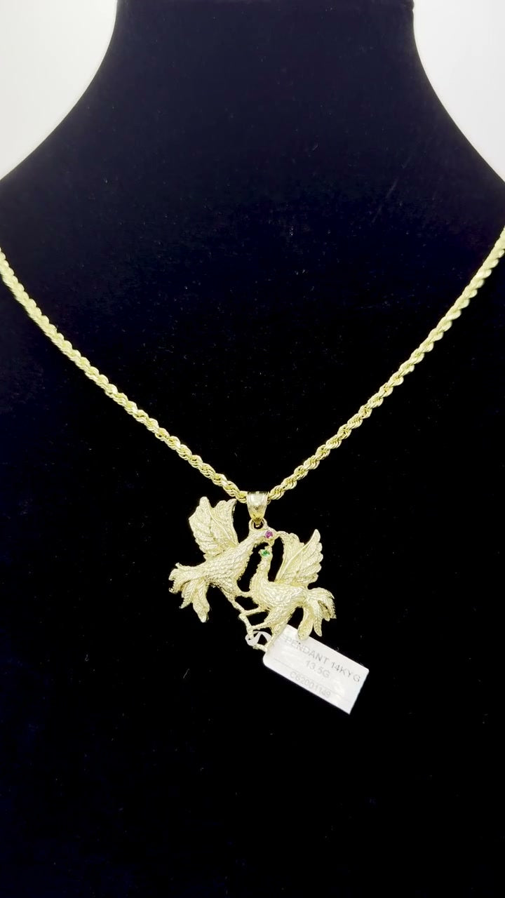 14K Gold Fighting Roosters Pendant