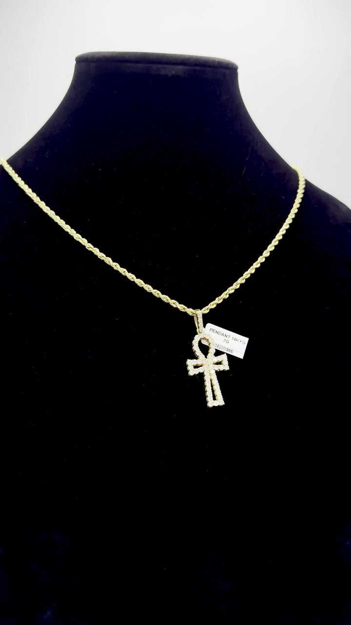 14K Gold Ankh Cross Pendant