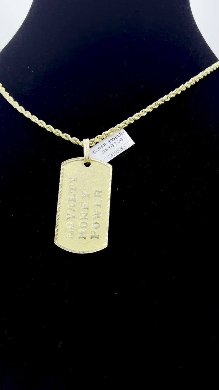 18K Gold Loyalty Money Power Dog Tag Pendant