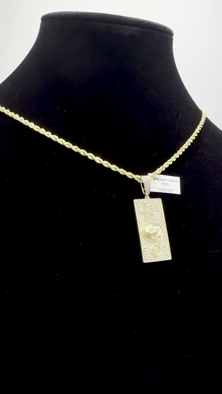 10K Gold $100 Bill Pendant