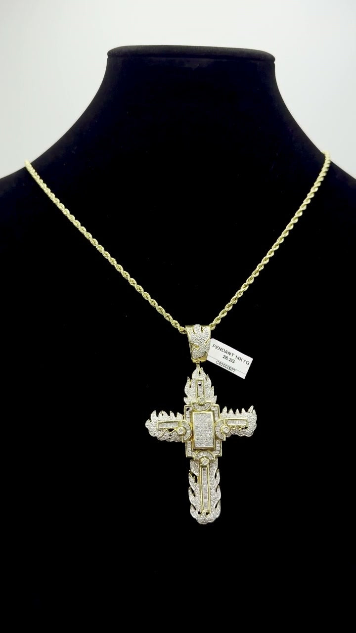14K Gold Diamond Cross Pendant