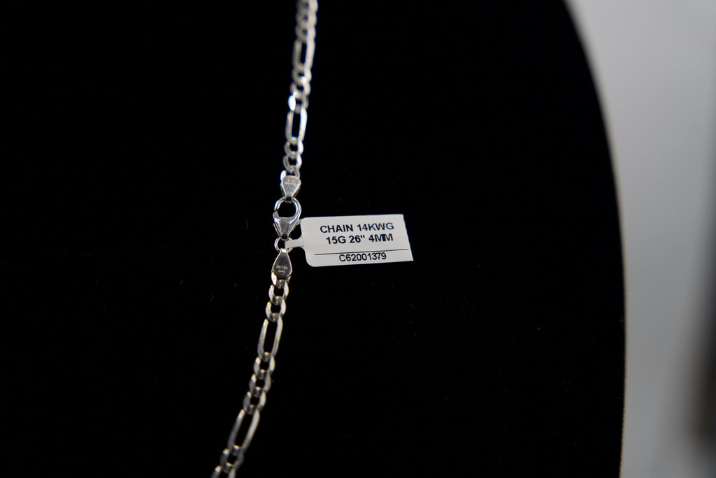 14K White Gold Figaro Chain – 15g, 26” | DD Pawn Loans