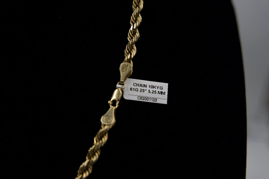 10K Gold Rope Chain – 61g, 25” 5.25mm | DD Pawn Loans