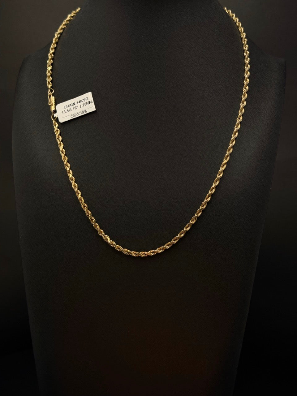 14K Rope Chain – 13.5g, 18” 2.75mm | DD Pawn Loans