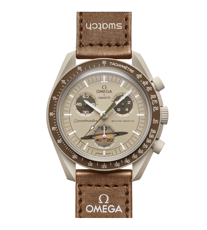 Omega x Swatch MoonSwatch Mission to Saturn SO33T100 beige Bioceramic chronograph