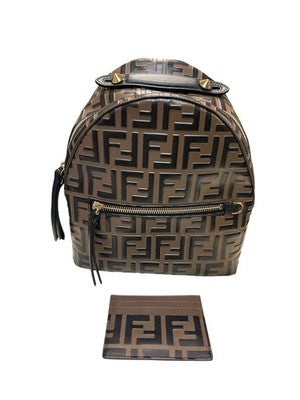 Fendi FF Embossed Brown Leather Mini Backpack – photo 1