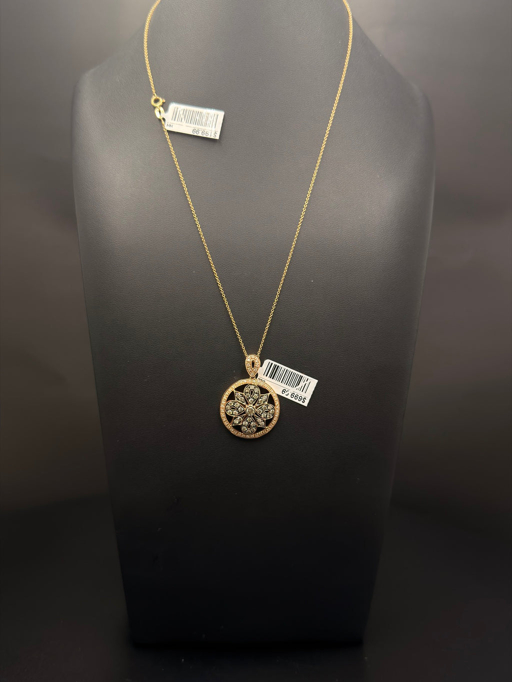 Gold Floral Cluster Disc Pendant - view 1
