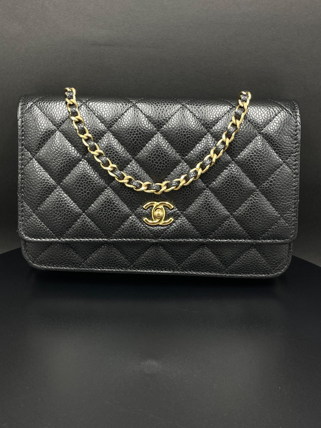 Chanel Black Quilted Handbag Gold Chain Strap