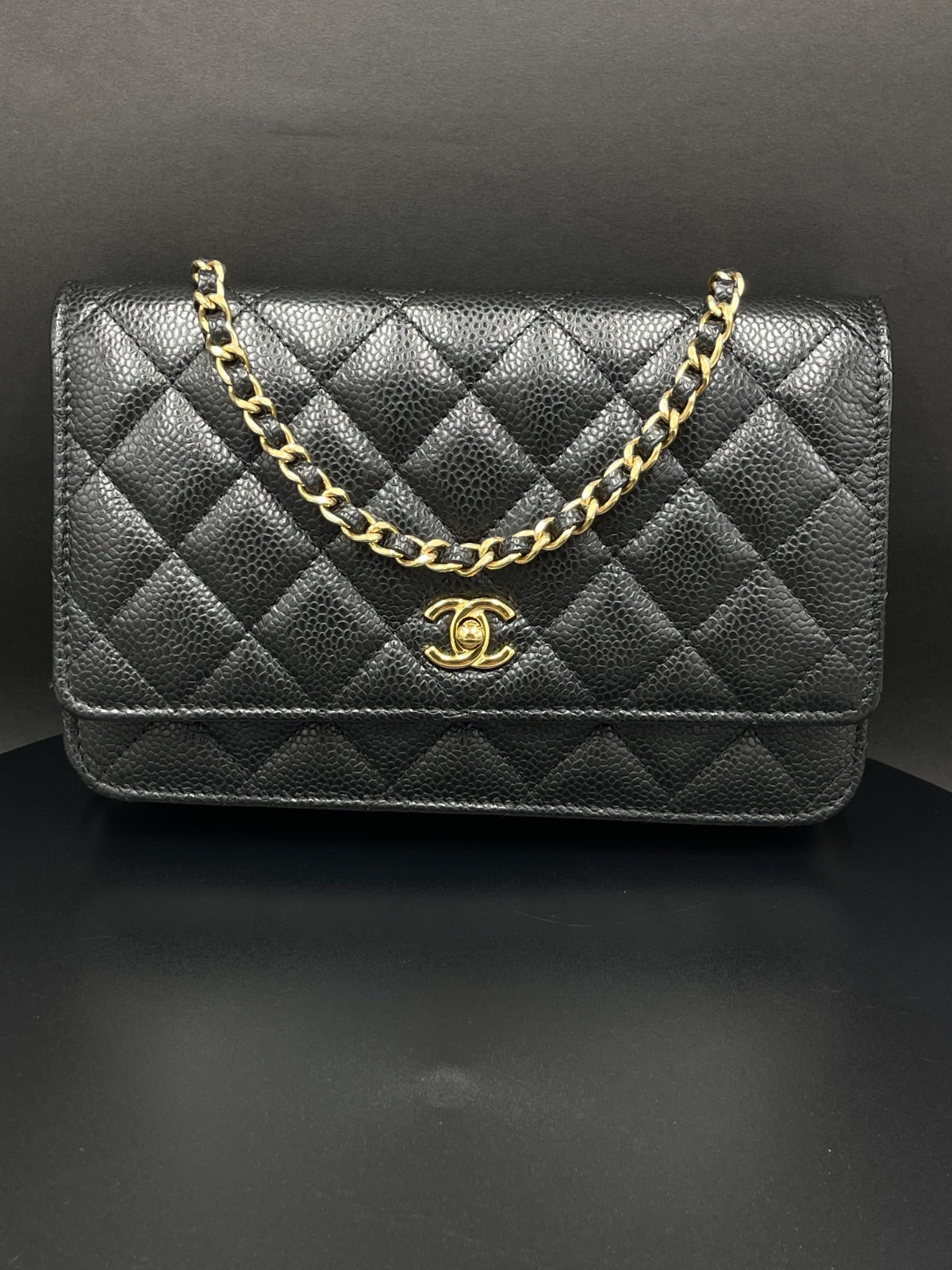 Chanel Black Quilted Handbag Gold Chain Strap