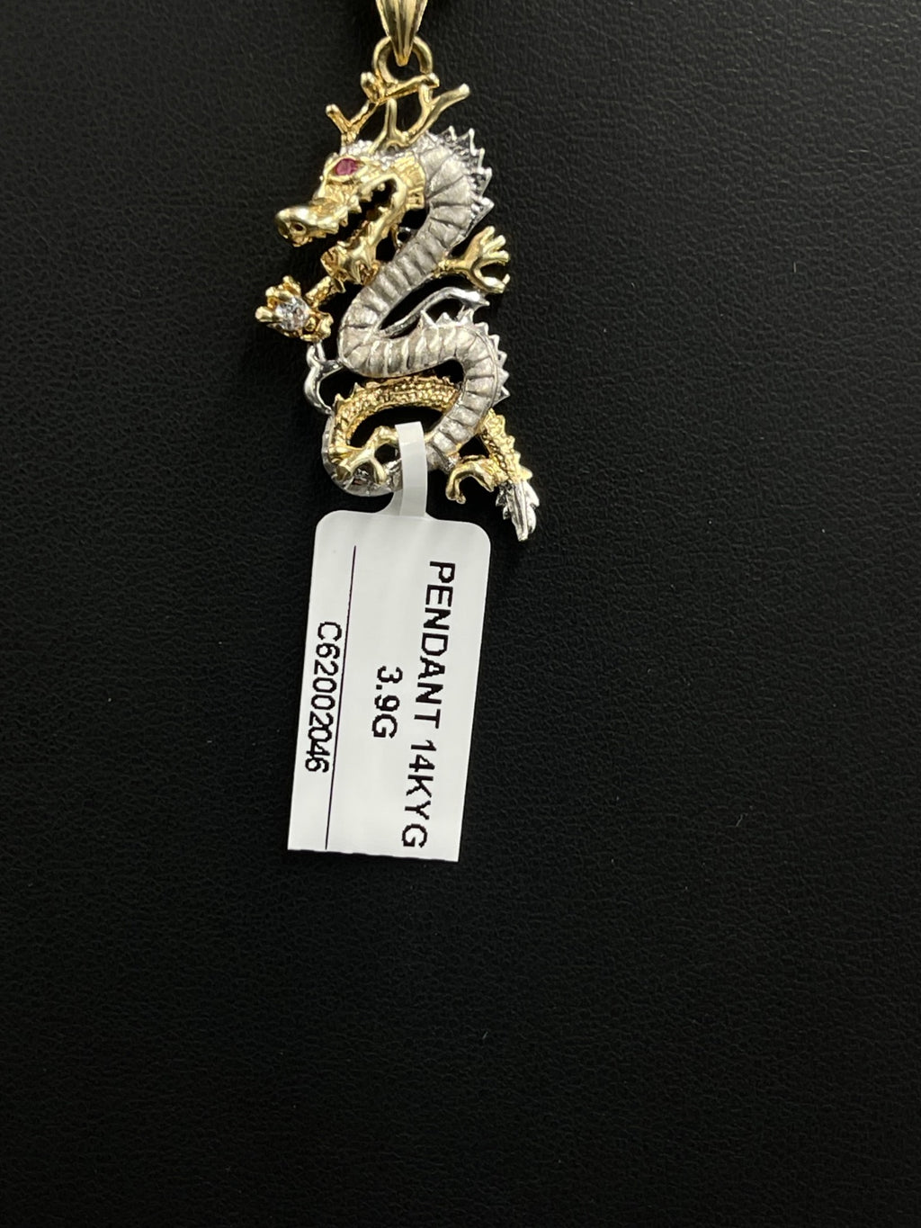 14K Gold Dragon Pendant with Ruby Accent 3.9g