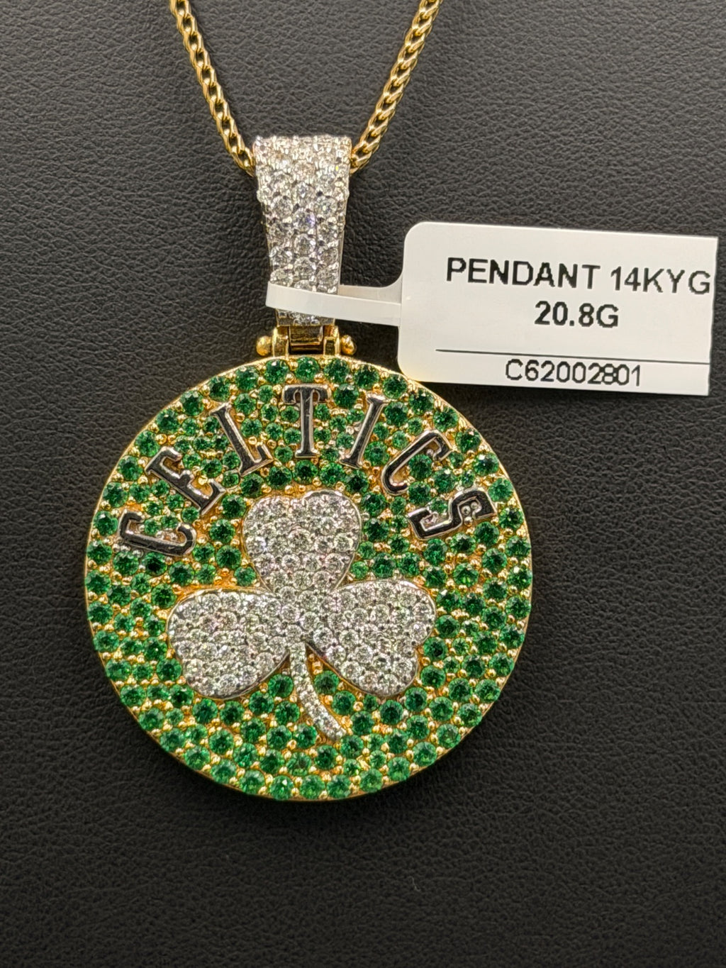 14K Gold Celtics Pendant with Diamond & Emerald