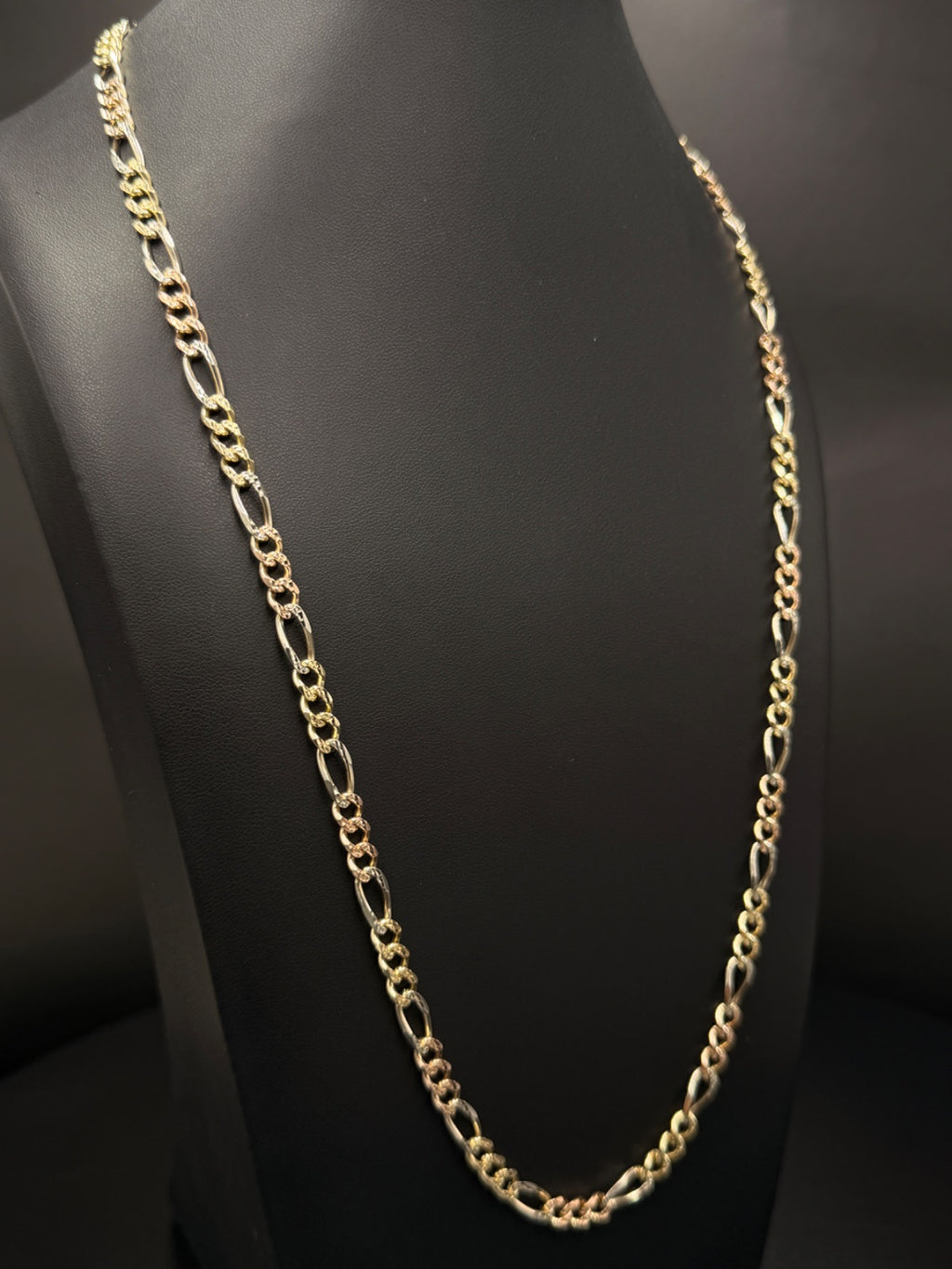 14K Gold Tri-Color Figaro Chain 25 in