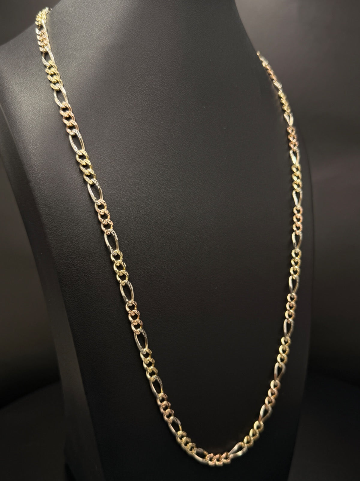 14K Gold Tri-Color Figaro Chain 25 in