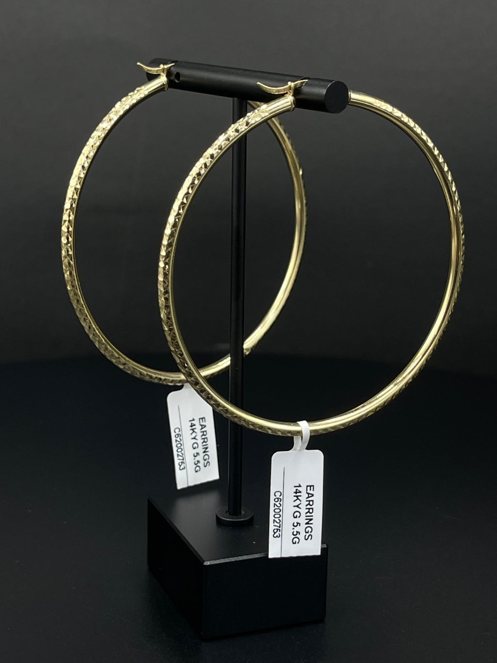14K Gold Textured Hoop Earrings 67.84mm