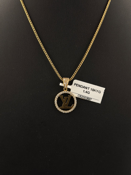 10K Gold LV Pendant Diamond Halo for Sale