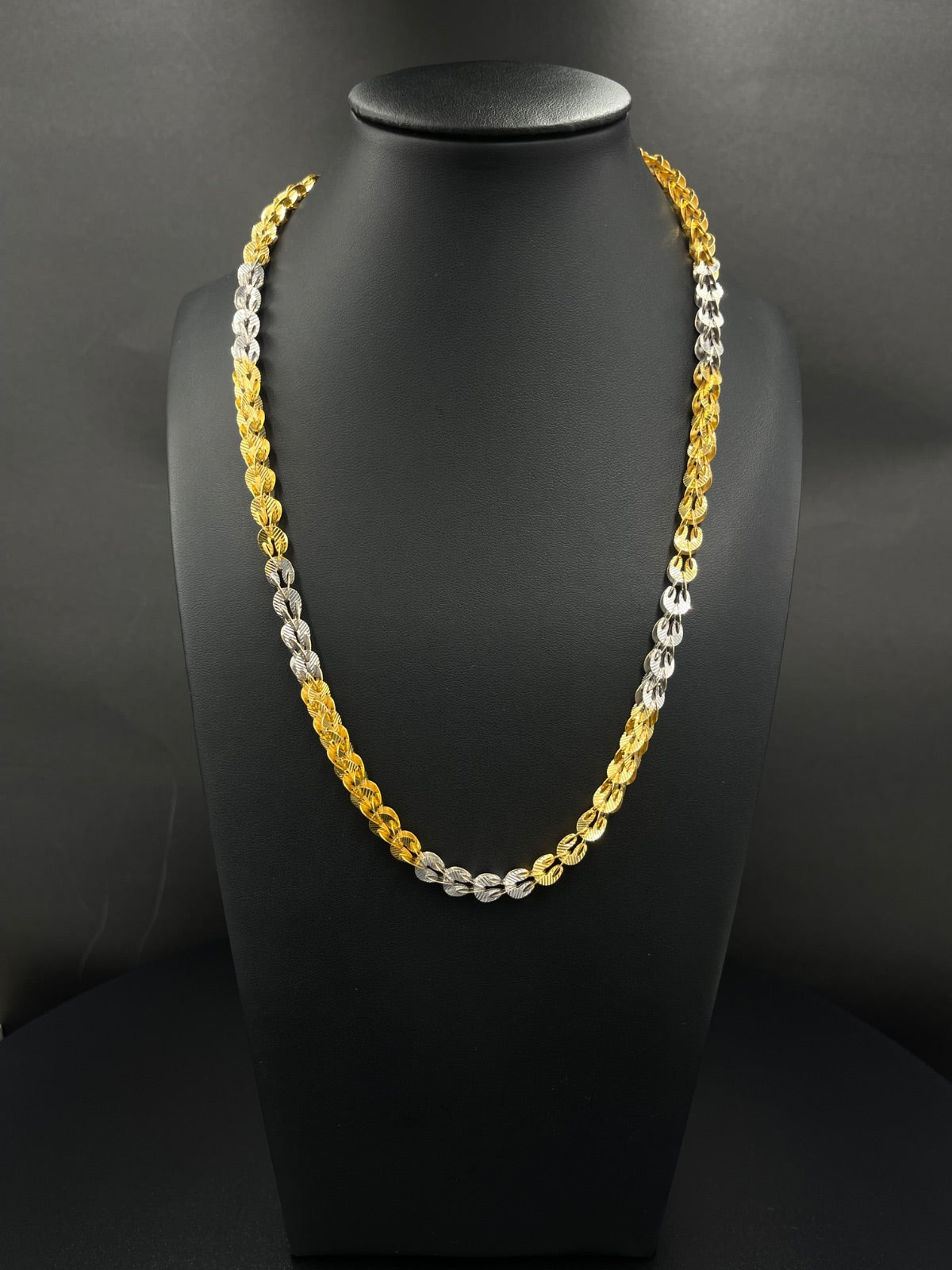 22K Gold Two-Tone Twisted Chain Necklace for Sale