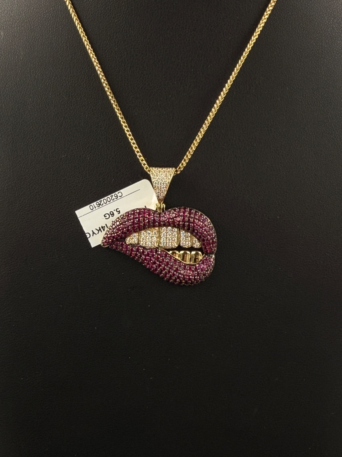 14K Gold Lips Pendant with Stones for Sale