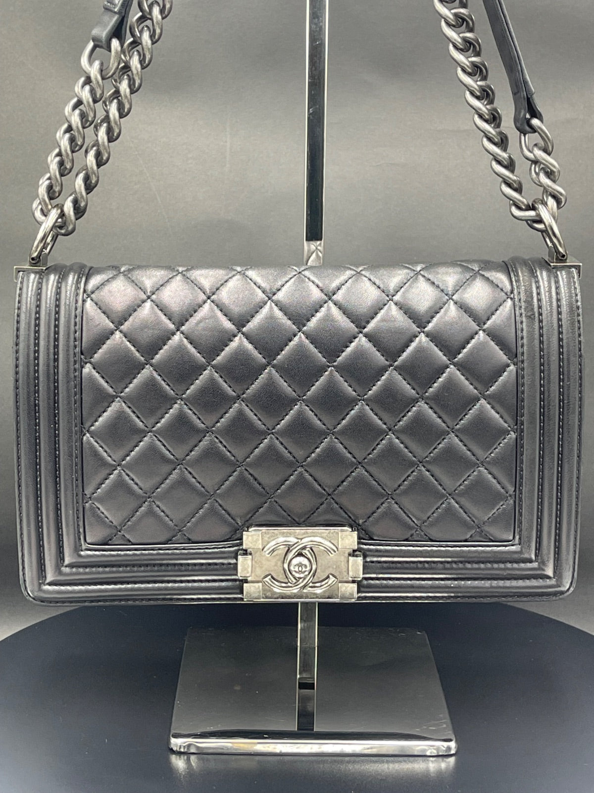 Chanel Boy Handbag Medium Calfskin Ruthenium