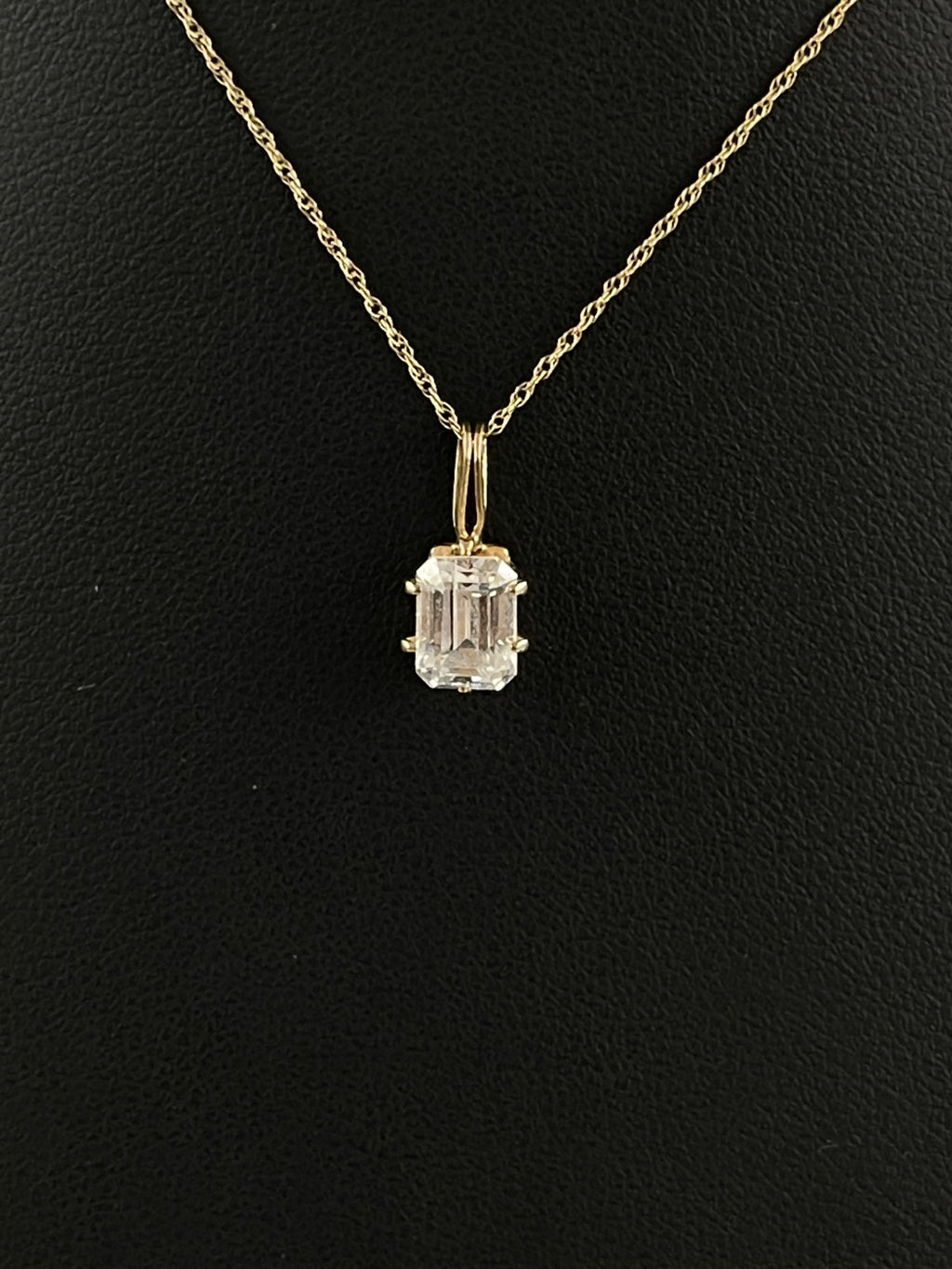14K Gold Emerald Cut Crystal Pendant