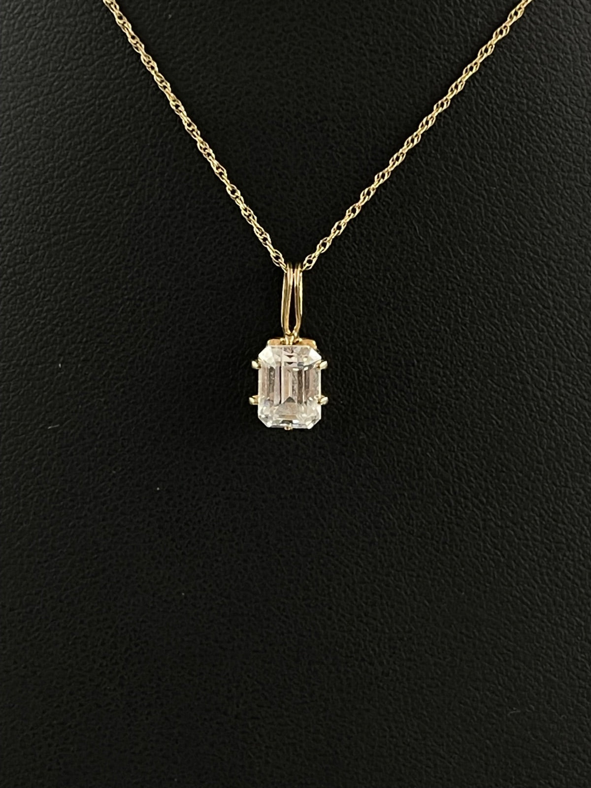 14K Gold Emerald Cut Crystal Pendant