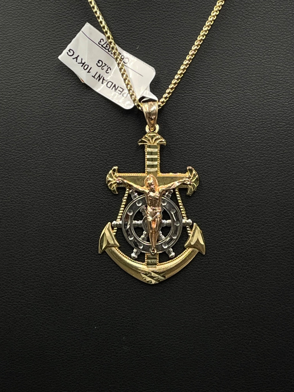 10K Gold Anchor Crucifix Pendant 3.2g