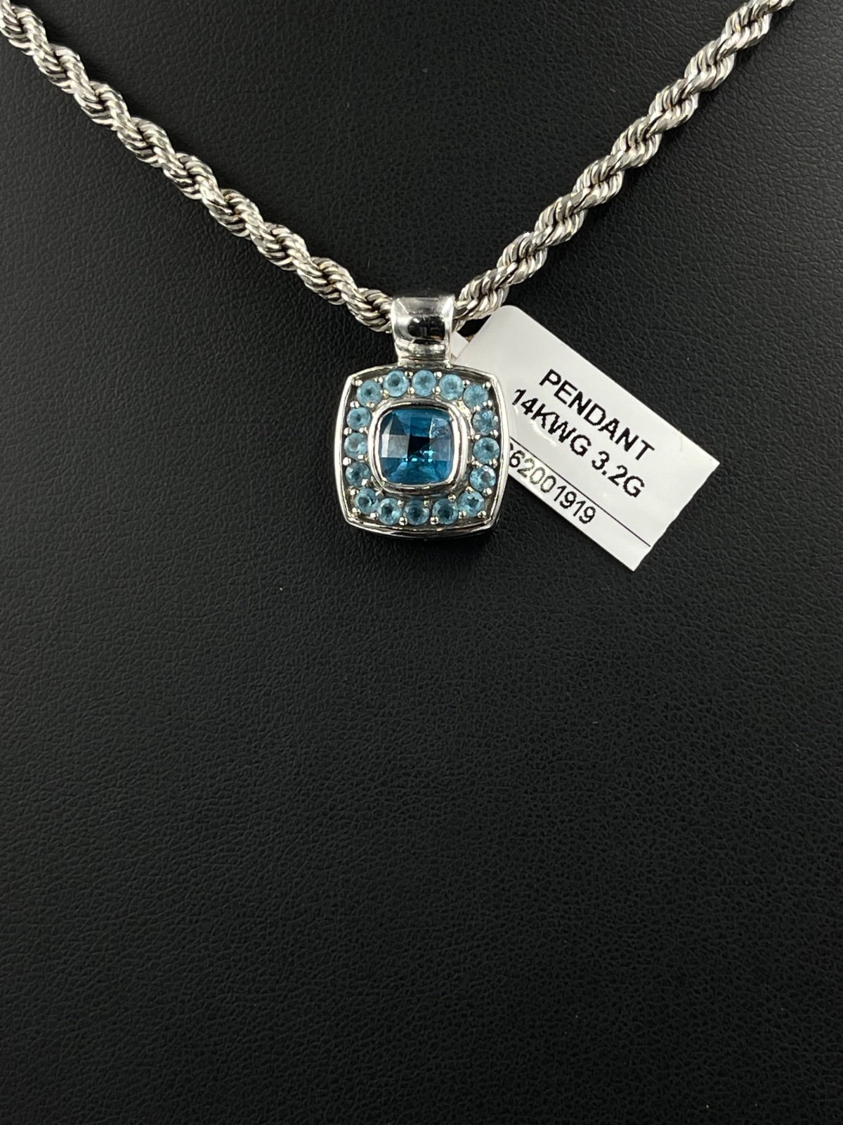 14K White Gold Blue Topaz Halo Pendant 3.2g | DD Pawn Loans