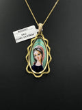 18K Gold Madonna Enamel Portrait Pendant 7.9g