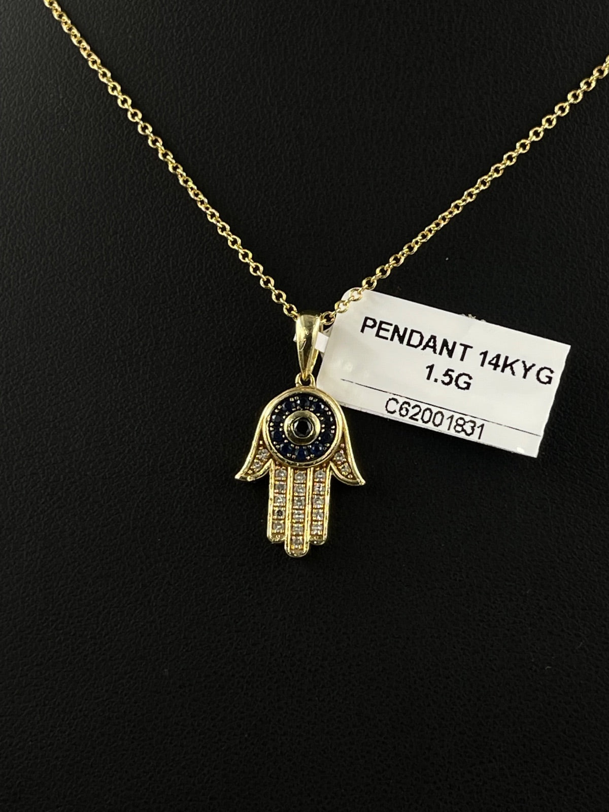 14K Yellow Gold Hamsa Evil Eye Pendant 1.5 Grams