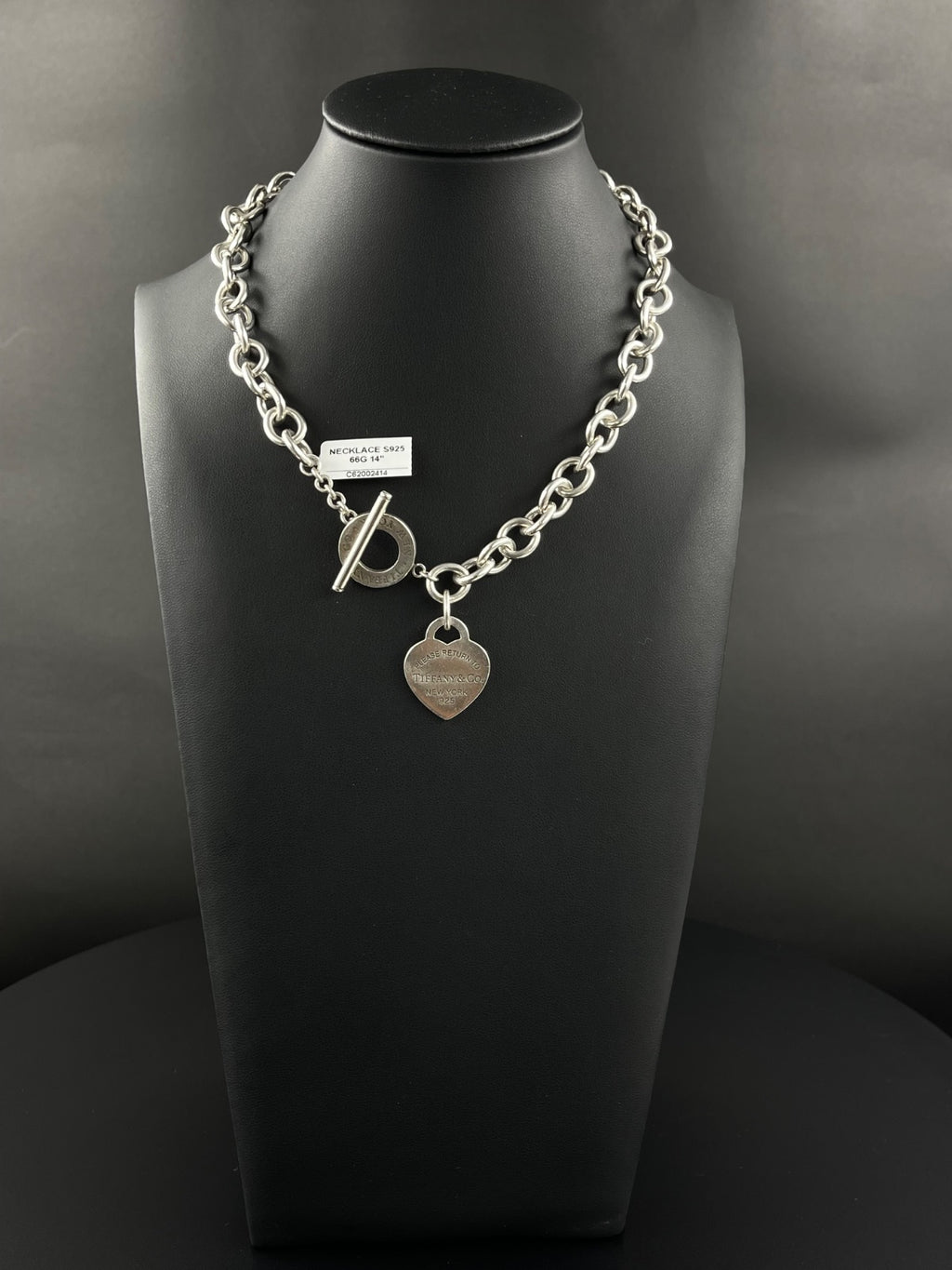 Tiffany & Co .925 sterling silver link necklace with heart charm, 14 inch, 66g | DD Pawn Loans