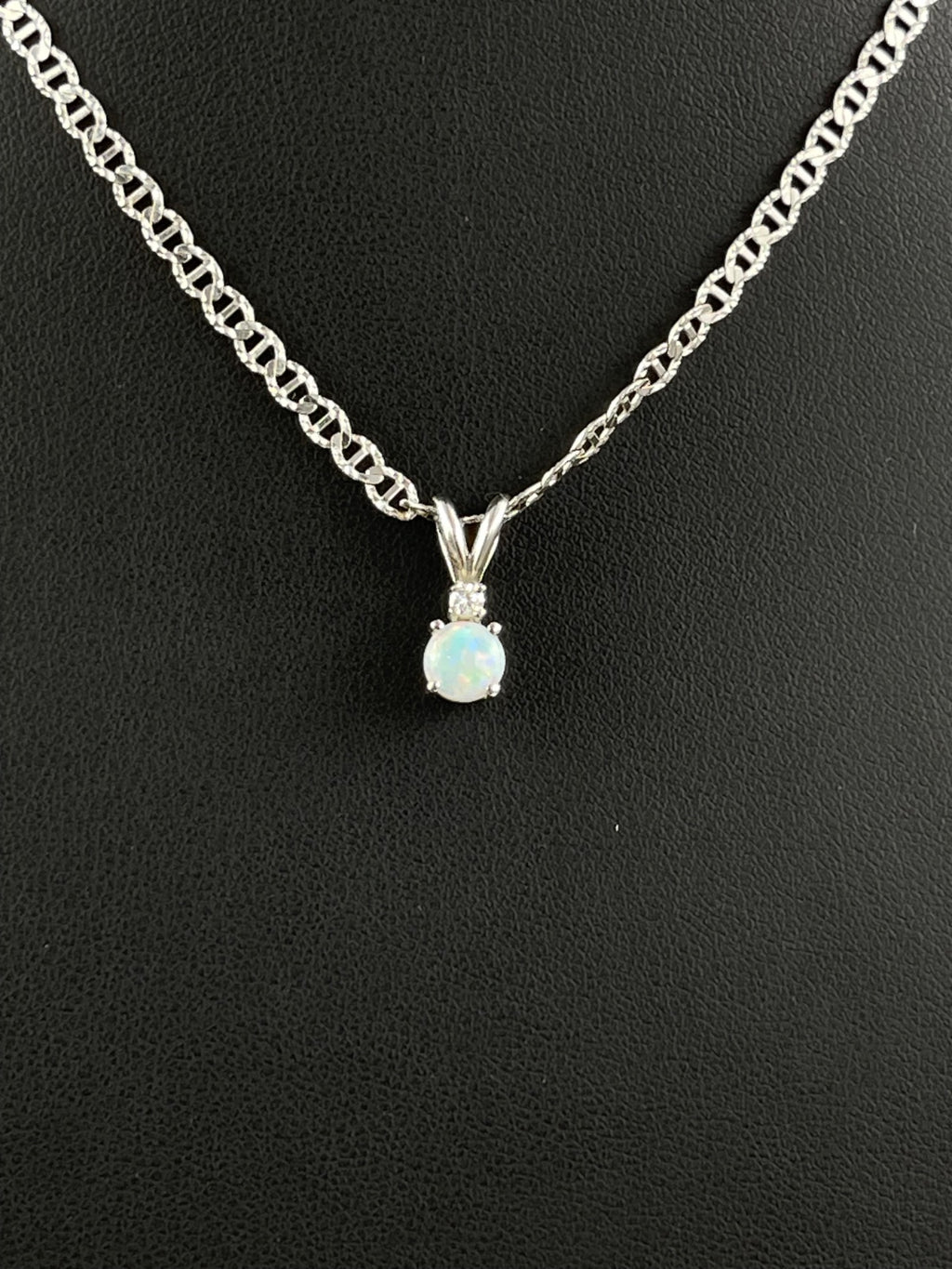 White Gold Opal & Diamond Pendant