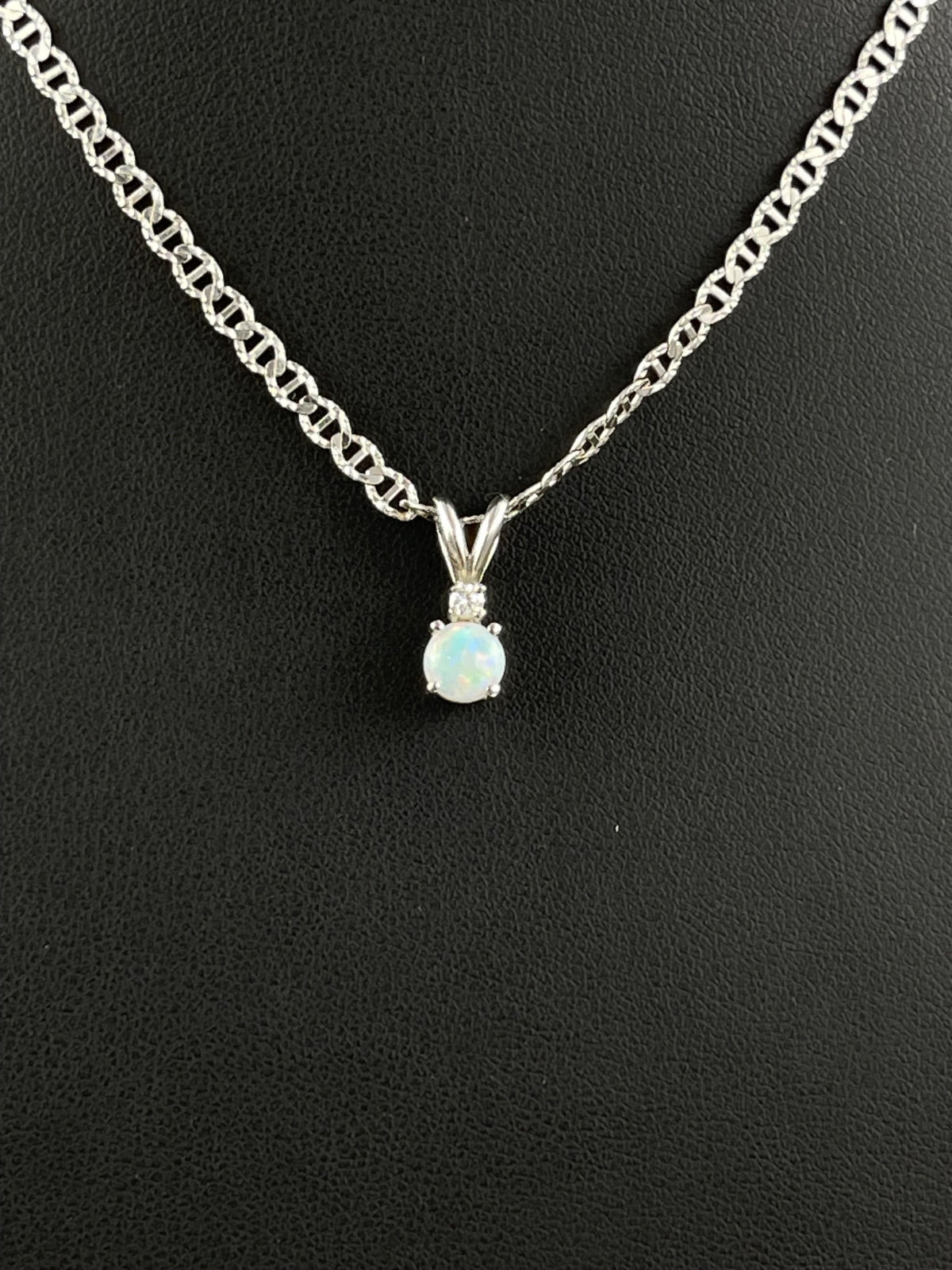 White Gold Opal & Diamond Pendant