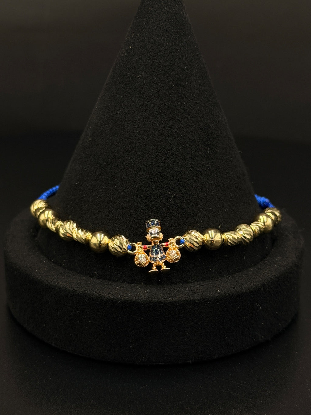 18K Gold Bracelet with Blue Charm Adjustable