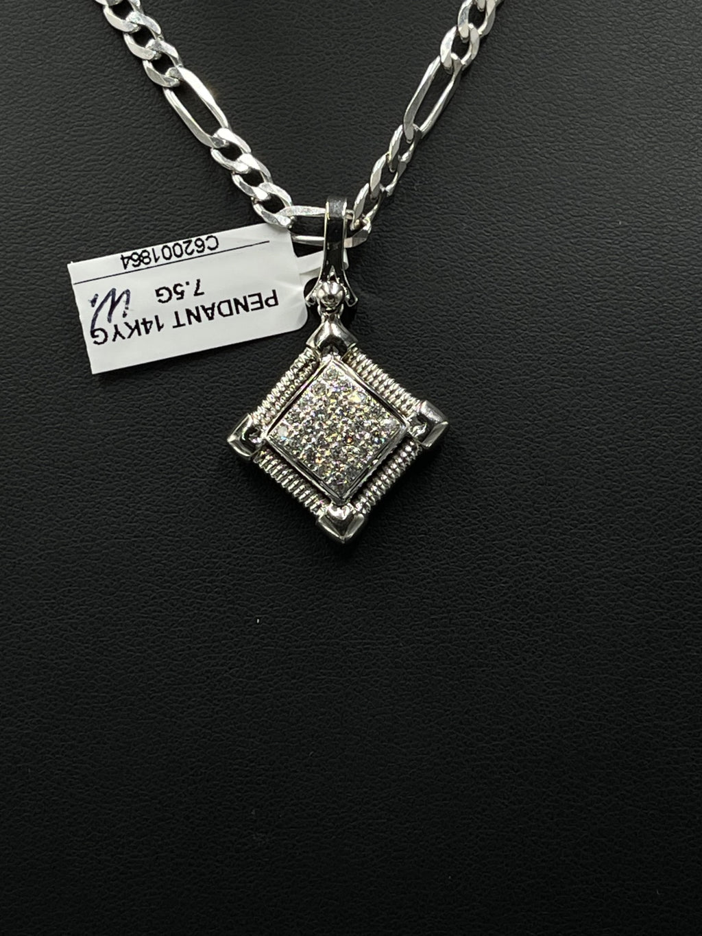 14K Gold Diamond Square Pendant 7.5 Grams 22.11mm