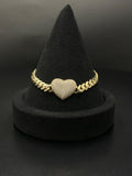 10K Gold Curb Chain Bracelet with Heart Charm 7in 6mm 10.1g