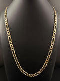 14K Gold Figaro Chain Necklace 25in 6.5mm