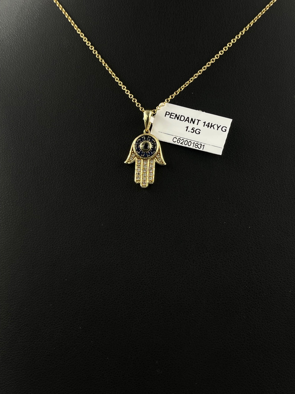 14K Yellow Gold Hamsa Evil Eye Pendant 1.5 Grams