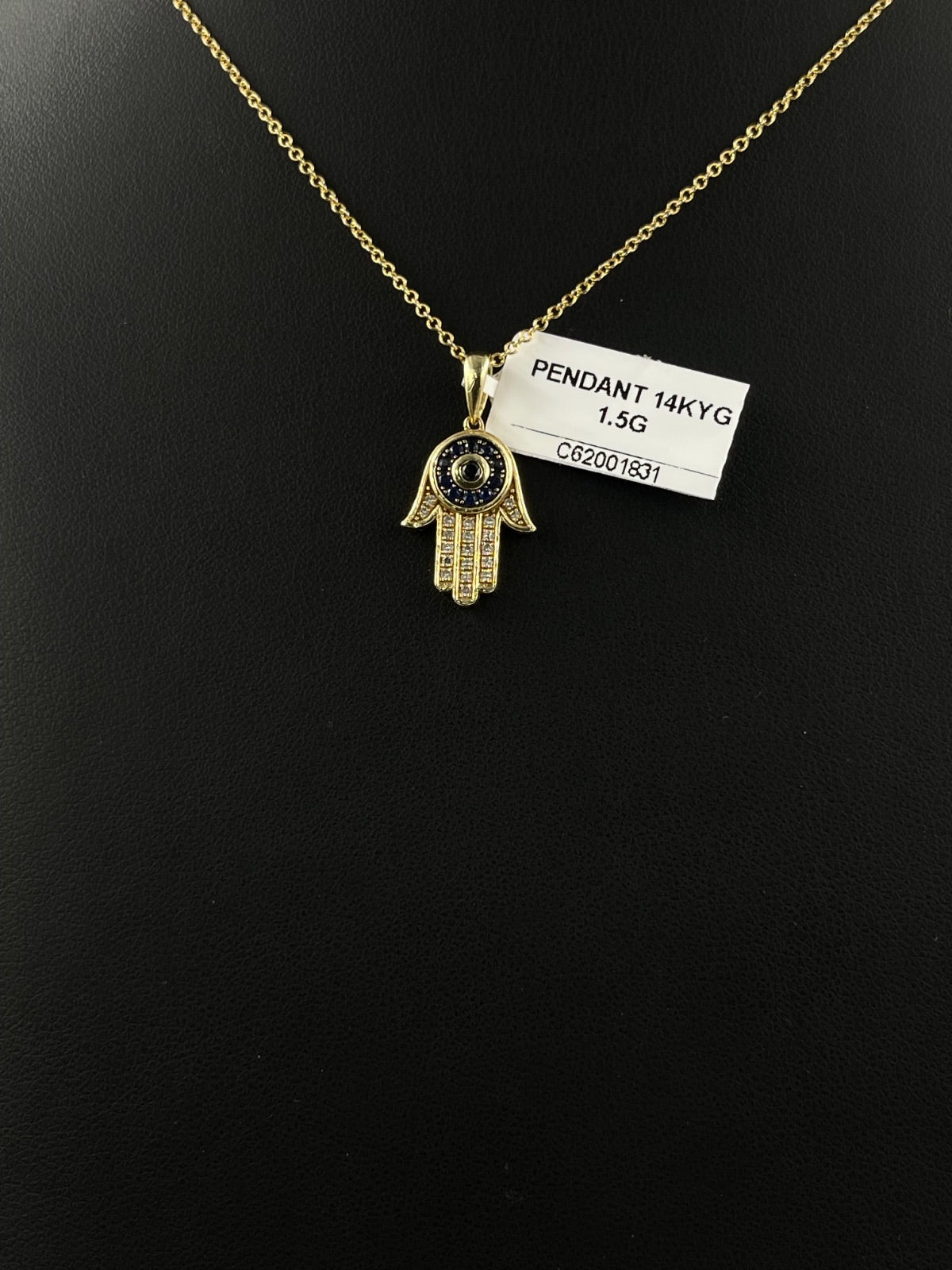 14K Yellow Gold Hamsa Evil Eye Pendant 1.5 Grams