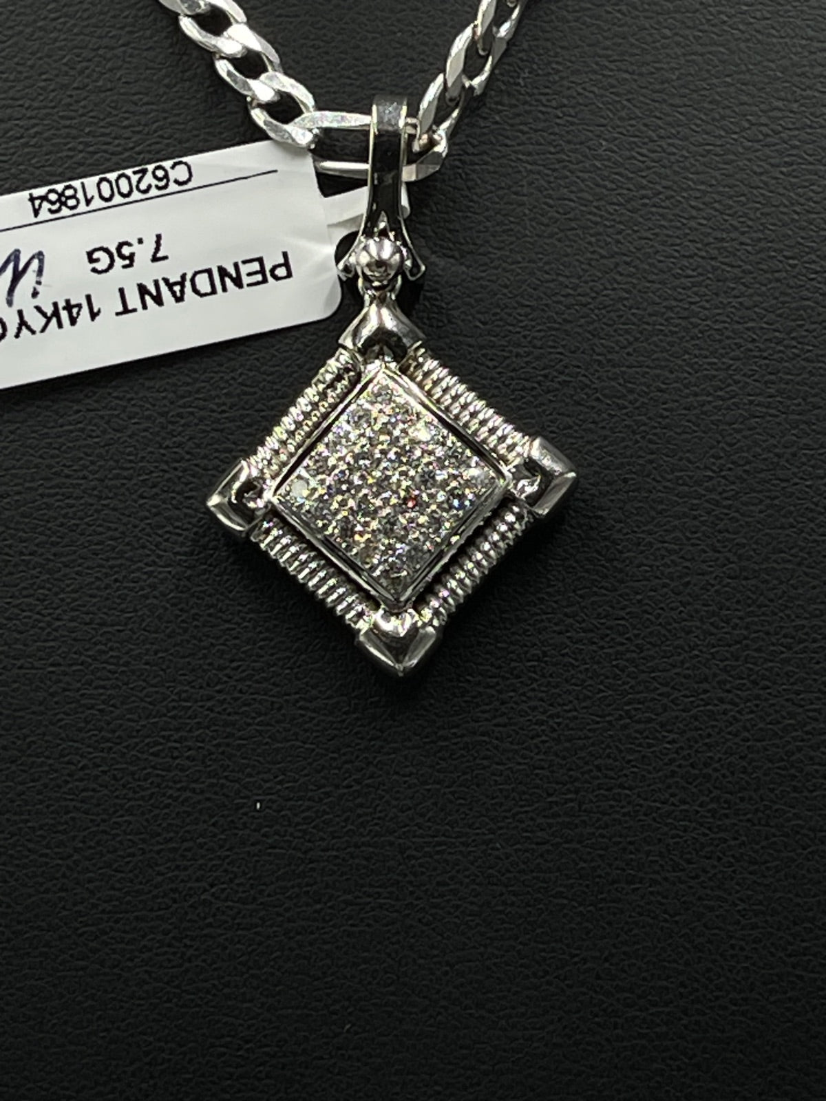 14K Gold Diamond Square Pendant 7.5 Grams 22.11mm
