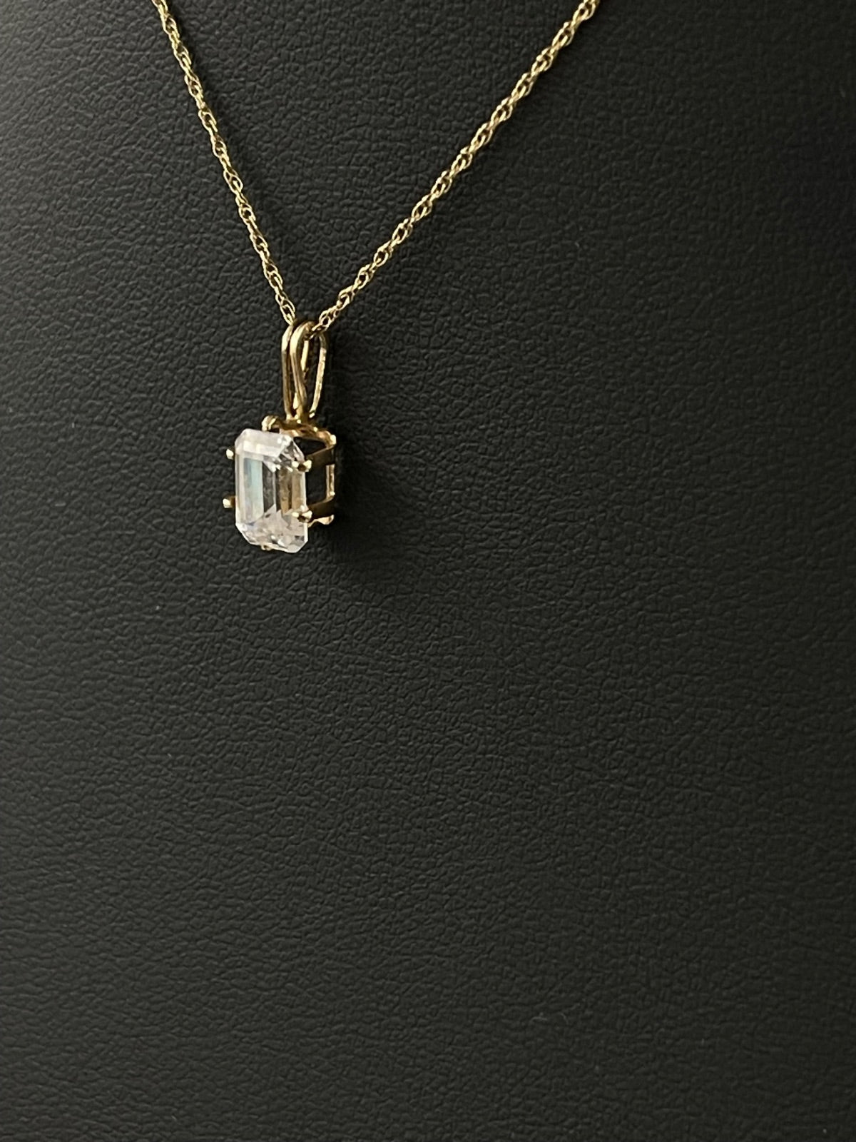 14K Gold Emerald Cut Crystal Pendant