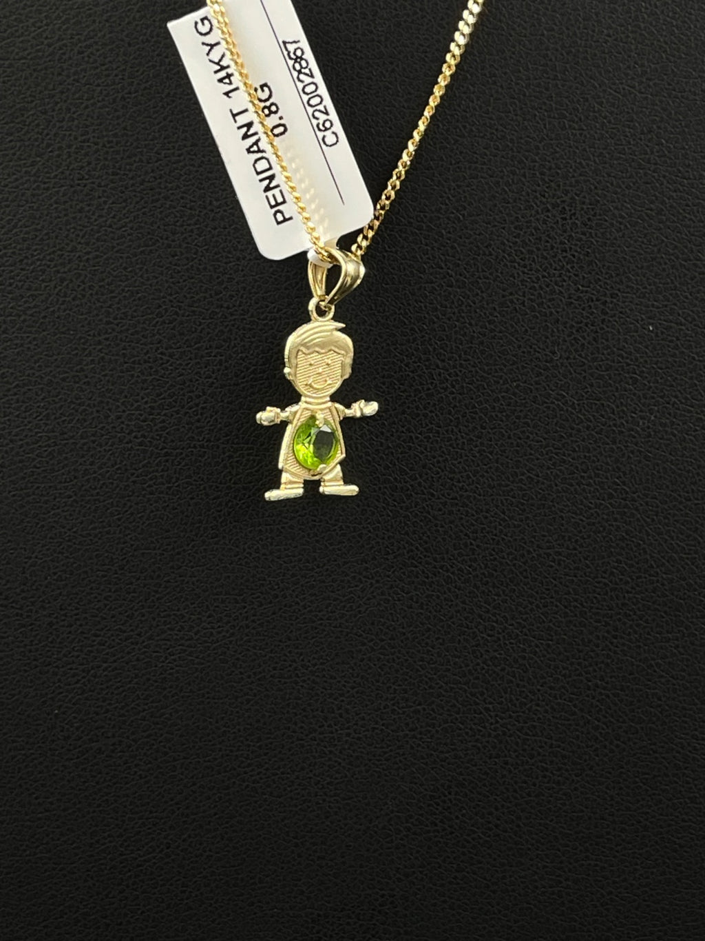 14K Gold Pendant with Green stone 
12.36mm
