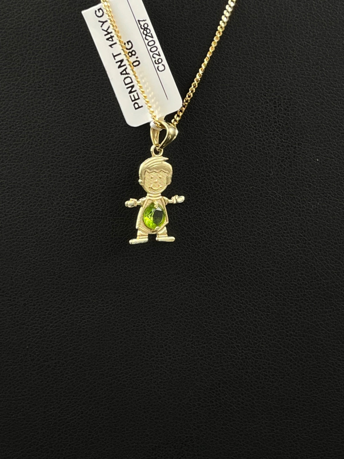 14K Gold Pendant with Green stone 
12.36mm
