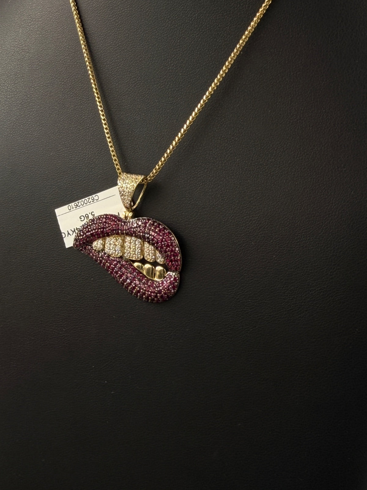 14K Gold Lips Pendant with Stones for Sale
